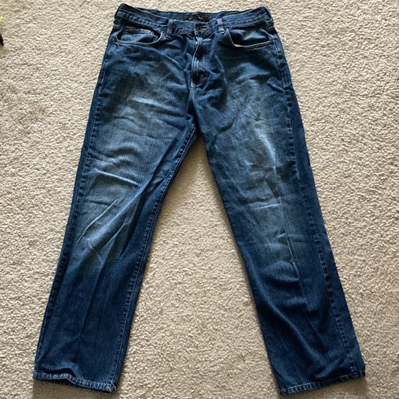 Calvin Klein Relaxed Straight Jeans Men’s sz 36 (36x32) Dark Wash Distressed - Picture 1 of 6